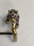 9Ct Gold Ruby And Diamond Leopard Ring
