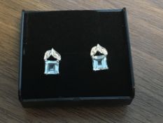 Sterling Silver Earrings Stamped 925 With Aquamarine Stones