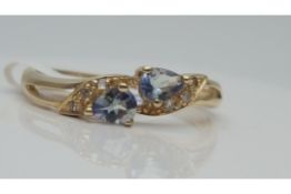 9Ct Yellow Gold Ladies Diamond And Blue Topaz Ring, Total Weight- 1.59 Grams