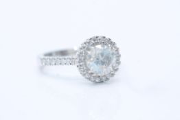 18ct White Gold Ladies Diamond Halo Ring, Set With A 1.78 Carat Single Solitaire Diamond, Colour- H,
