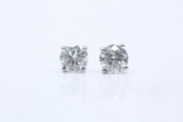 9ct White Gold Diamond Solitaire Earrings, Set With A Total Diamond Weight- 0.9ct8 Carats, Cut-