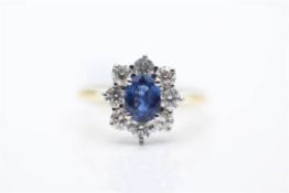 18ct Yellow Gold Ladies Sapphire And Diamond Ring, Sapphire Weight- 0.90 Carat, Diamond Weight- 0.96