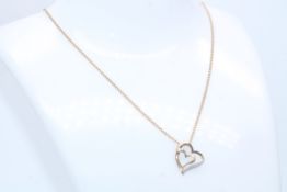 Ladies 9ct Yellow Gold, Diamond Heart Shaped Pendent And 9ct Yellow Gold Chain