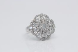 18Ct White Gold Ladies Cluster Ring, Set With 2.25 Carats Of Natural Diamonds, Clarity- I1,