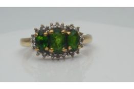 9Ct Yellow Gold, Diamond And Emerald Ring, Set With Oval Set Emeralds, Weight- 2.19 Grams