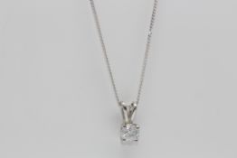9Ct White Gold Chain And Diamond Pendent, Diamond Pendent Set With 0.57 Carat Single Brilliant Cut