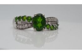 9Ct White Gold Ladies Dress Ring, Set With Green And Clear Crystal Stones, Total Weight- 2.60 Grams