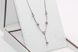 18ct White Gold Pink Sapphire And Diamond Necklace, Set With Natural Pink Sapphires And Diamonds,