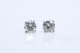 9ct White Gold Diamond Solitaire Earrings, Set With A Total Diamond Weight- 1.11 Carats, Cut-