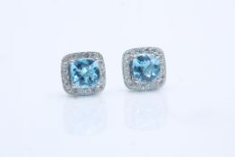 9ct White Gold, Diamond And Blue Topaz Earrings, Clarity- Si, Colour- G, Includes Insurance