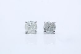 18ct White Gold Ladies Diamond Solitaire Earrings, Total Diamond Weight- 2.10 Carats, Cut-