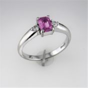 Pink Emerald Cut Sapphire and Diamond Ring
