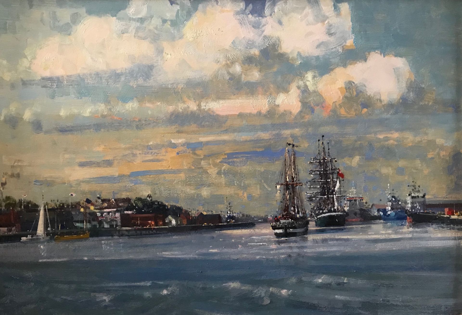 Original oil painting , Ships in harbour, by Geoffery Chatten bn 198 Exhib RSA, RA - Image 2 of 12