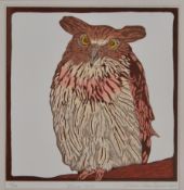Eaglel Owl Ltd edition woodblock print signed by the artist Clair Macdonald