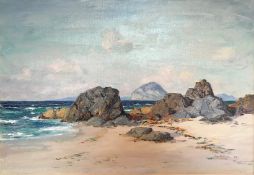 Arran from Iona"" Signed oil painting By Scottish artist Ian McNicol Fl 1926-1938