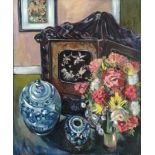 Still Life with Japanese Panel, oil on panel Freida Ewart Scott (from the estate of)