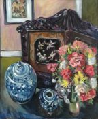 Still Life with Japanese Panel, oil on panel Freida Ewart Scott (from the estate of)