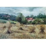 Hay stooks - Original Oil painting by British Artist Olive watson