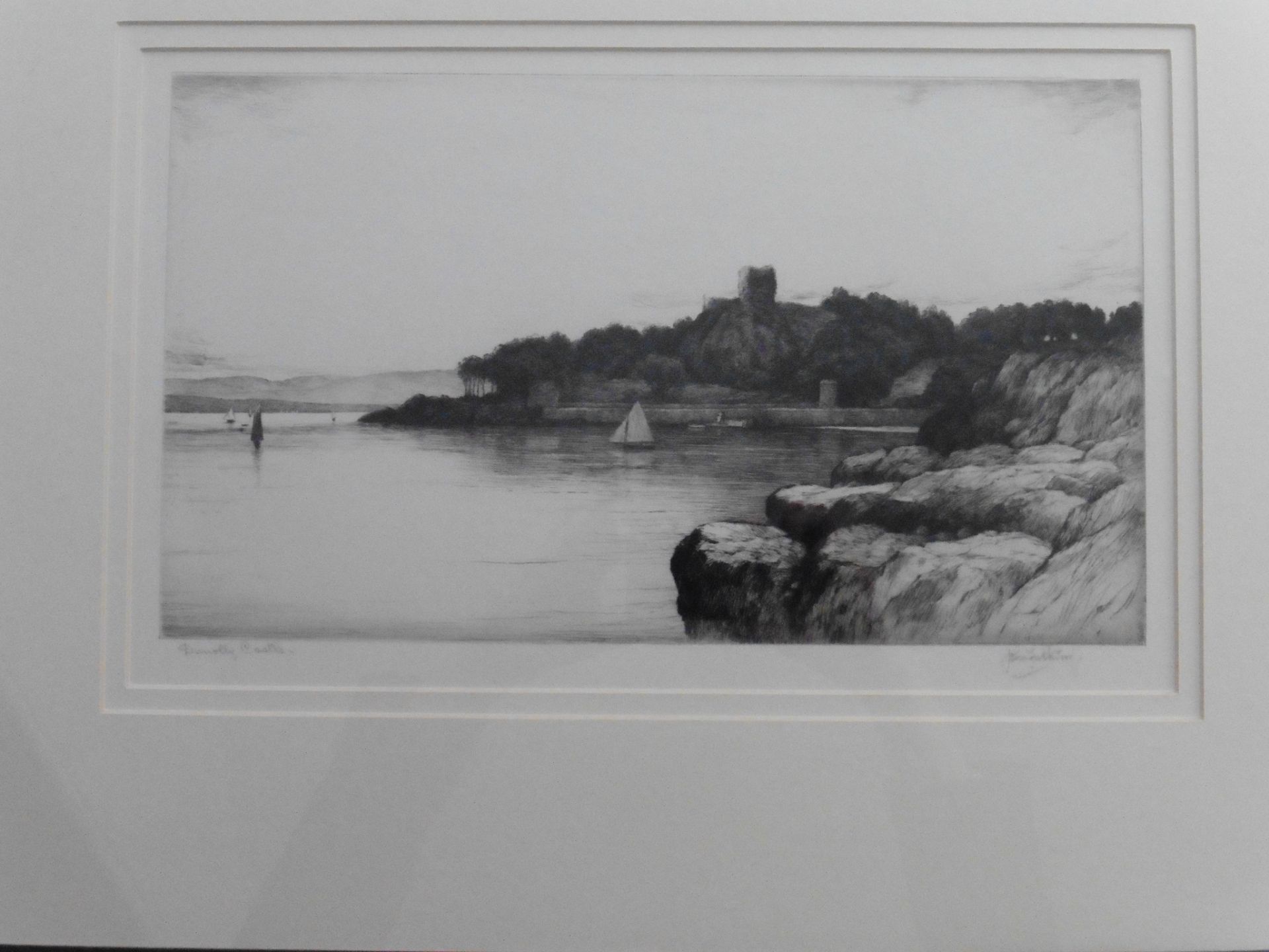Signed and titled John Farthing etching Scottish view Dunollie castle Oban - Image 2 of 4