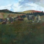 Cows"" original unsigned oil on canvas