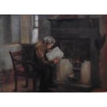 Original signed oil painting by Scottish artst Henry John Dobson RSW Interior croft scene