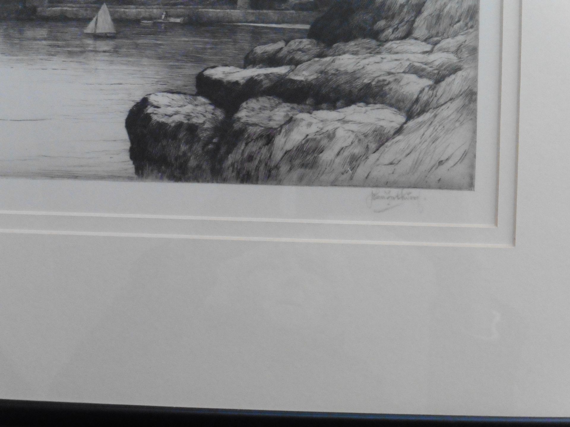 Signed and titled John Farthing etching Scottish view Dunollie castle Oban - Image 3 of 4