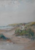 Tom Patterson (Scottish artist) signed watercolour 'Child on a beach'