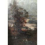 Original landscape oil painting of a country path at dusk by John Hamilton Glass