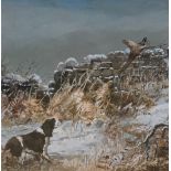 Watercolour painting ""Spaniel and pheasant on a Scottish Moor"" by Reuben Ward Binks (1880-1950)