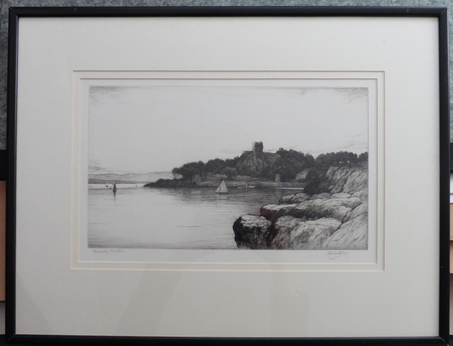 Signed and titled John Farthing etching Scottish view Dunollie castle Oban - Image 4 of 4