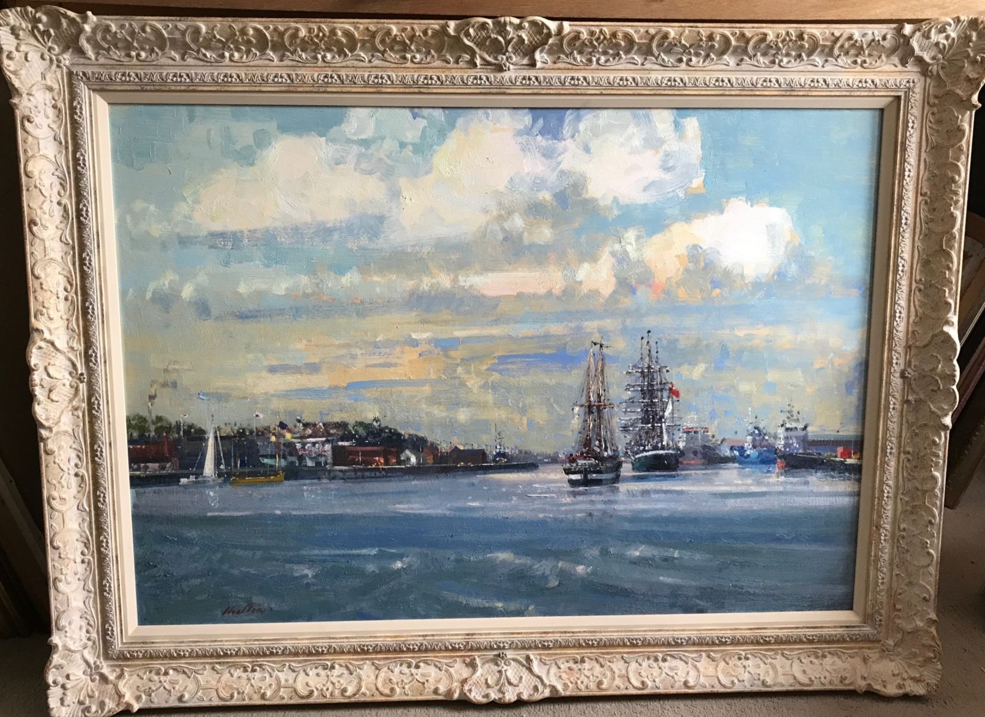 Original oil painting , Ships in harbour, by Geoffery Chatten bn 198 Exhib RSA, RA - Image 5 of 12