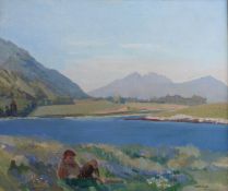 Signed oil painting Loch Leven by J B N Whyte Scottish artist Fl 1930-1940's