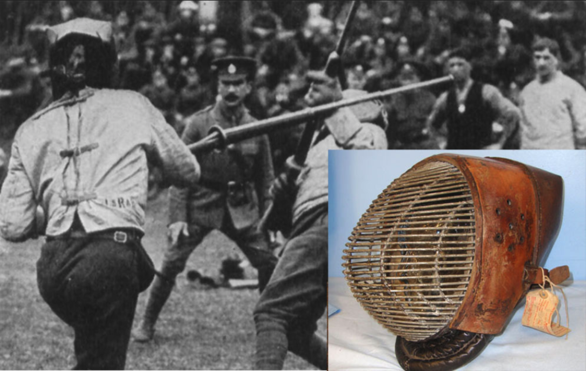 Original WW1 Era British Army Bayonet Training Fencing Steel & Leather Protective Helmet / Mask - Image 2 of 3