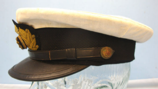WW2 Japanese Naval Officer's White Cover Summer Uniform Visor Cap with Bullion Badge