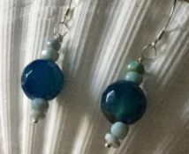 Blue facated agate with Blue opals earrings 925 sterling silver posts Earrings