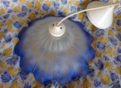 Vintage French coolie light shade opaque with blue fluted frilled detail in Glass