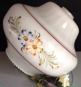 Vintage Large French 1930c light glass shade hand painted with floral swags bulbous shape