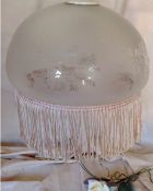 Large vintage French lamp light shade to suspend with long soft fabric Fringe