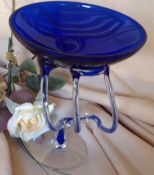 Deep blue designer glass bowl hand designed in France