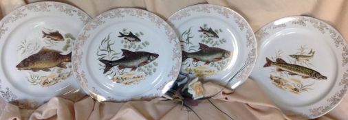 Four French Fishing Plates Porcelain dresser or collector