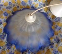 Vintage French coolie light shade opaque with blue frilled fluted detail in Glass