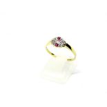 18ct Yellow Gold and Platinum Art Deco Ruby and Diamond Ring