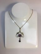 Art Deco 9ct Gold Pendant Set With Two Natural Mystical Amethyst Gemstones