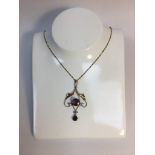Art Deco 9ct Gold Pendant Set With Two Natural Mystical Amethyst Gemstones