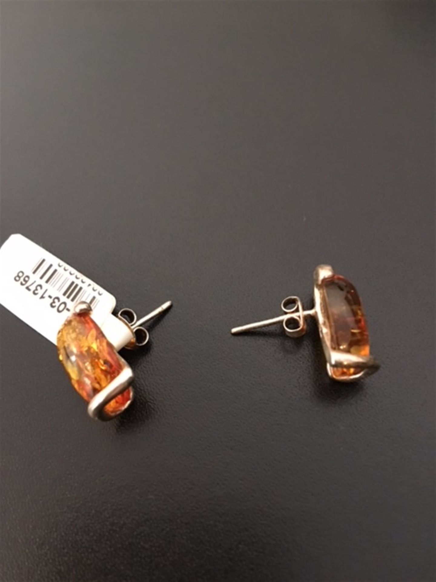 Silver Amber stud earrings - Image 2 of 2
