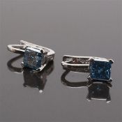 Earrings in 18K white gold with diamonds, total 2.62 ct Color Fancy blue Clarity: P1 Marked 750