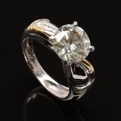 Single stone ring in white gold with brilliant cut diamond, 3.51 ct Color L Clarity l1, with