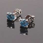 Solitaire Earrings in White Gold, Stamped 585 With Diamonds 1.04 ct Color Fancy Blue Clarity P1.