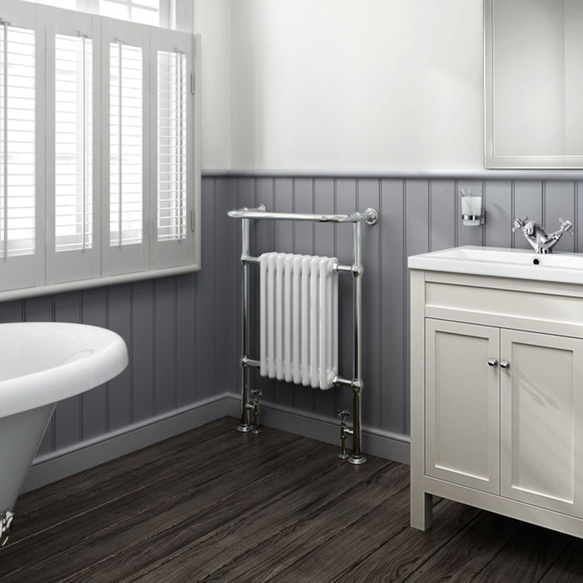 (L33) 952x659mm Large Traditional White Premium Towel Rail Radiator. RRP £341.99. We love this - Image 2 of 3