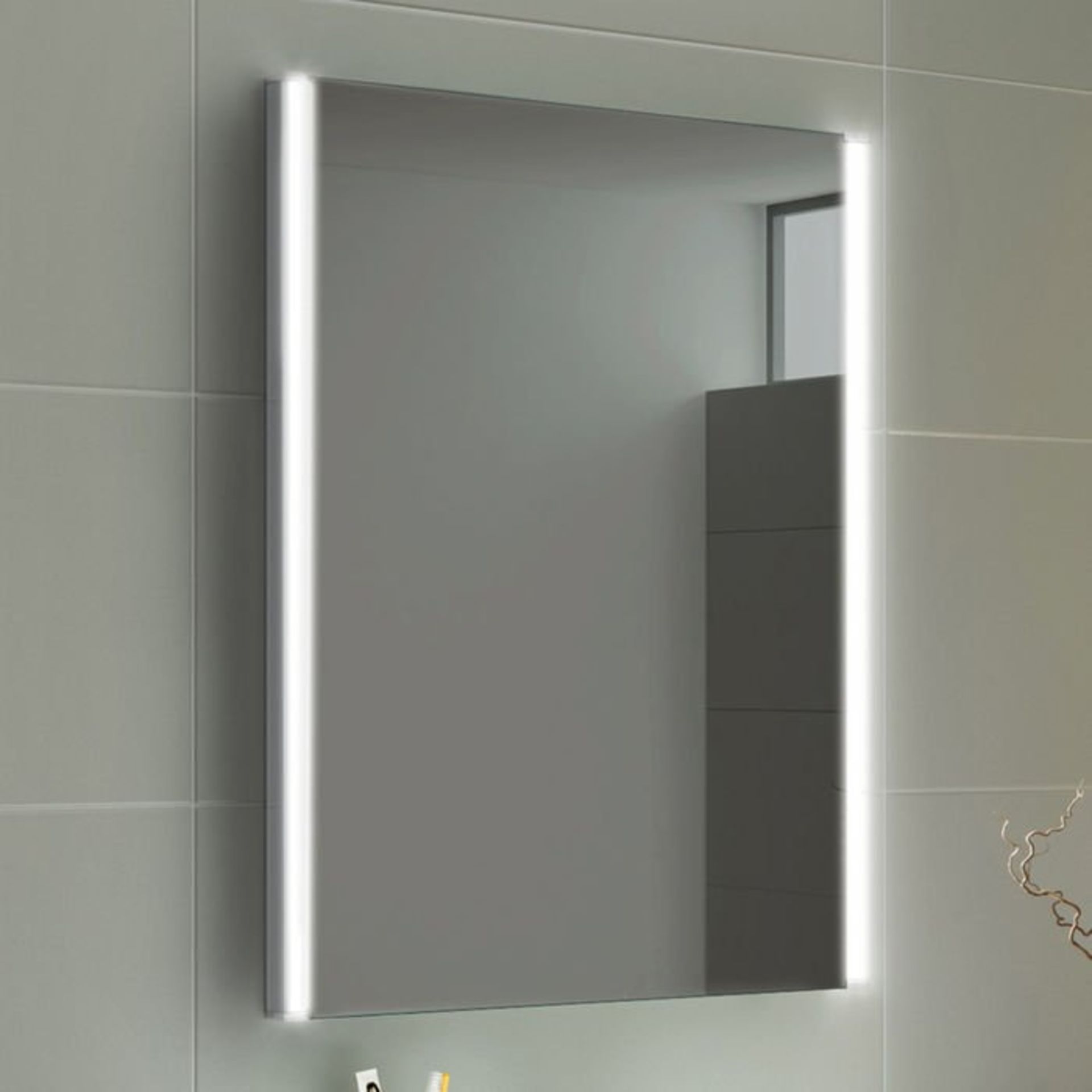 (L207) 500x700mm Lunar LED Mirror - Battery Operated. Energy saving controlled On / Off switch